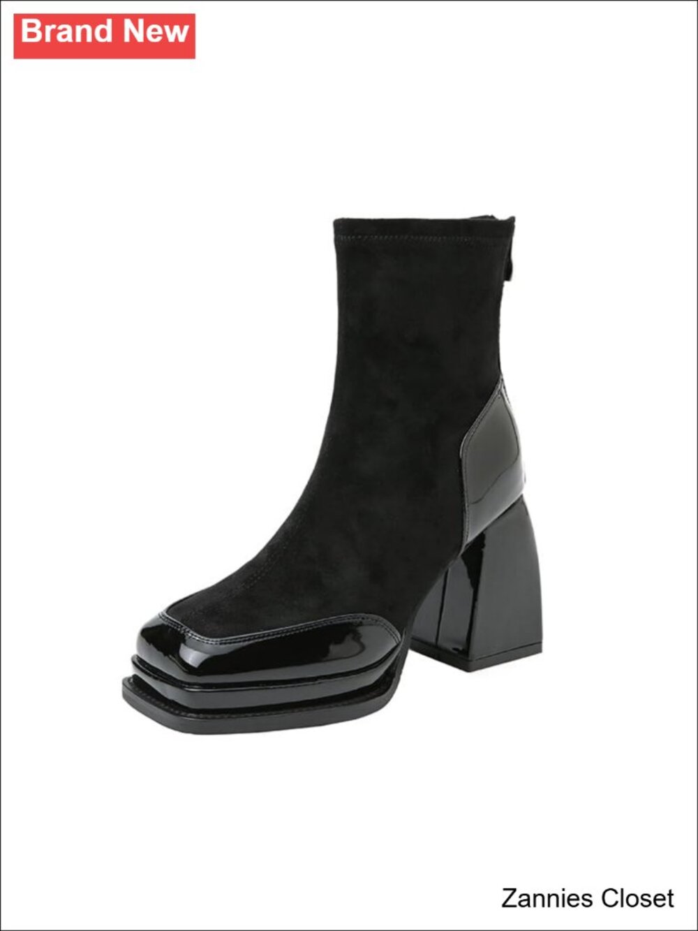 ✨ Women's Faux Leather Square Toe Block Heel Platform Ankle Boots Zip Up Booties